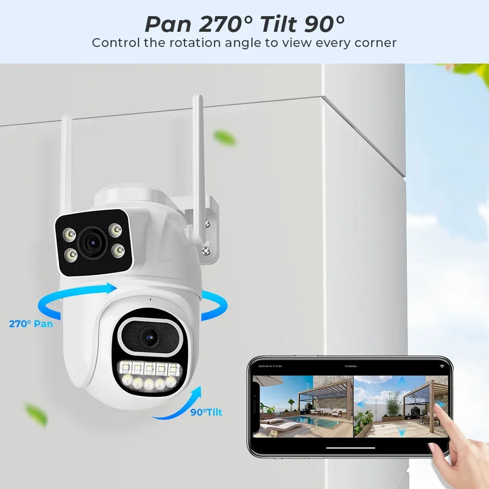 8MP WiFi PTZ Outdoor Security Camera – Dual Lens, AI Tracking & Night Vision