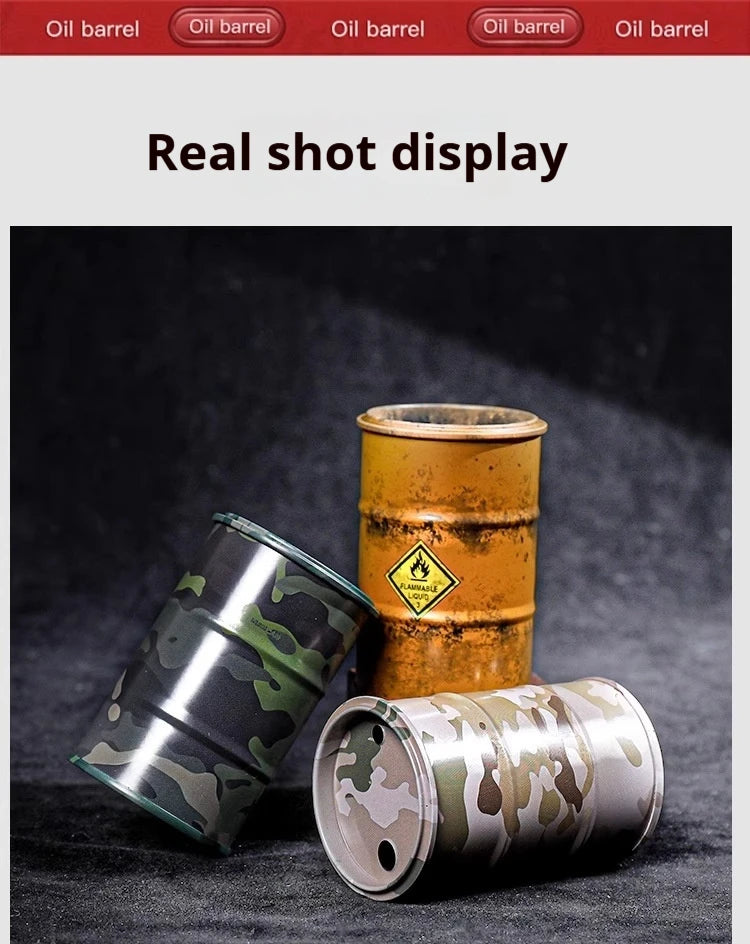 Miniature Oil Drum Model – Metal Desktop Decoration & Stationery Holder
