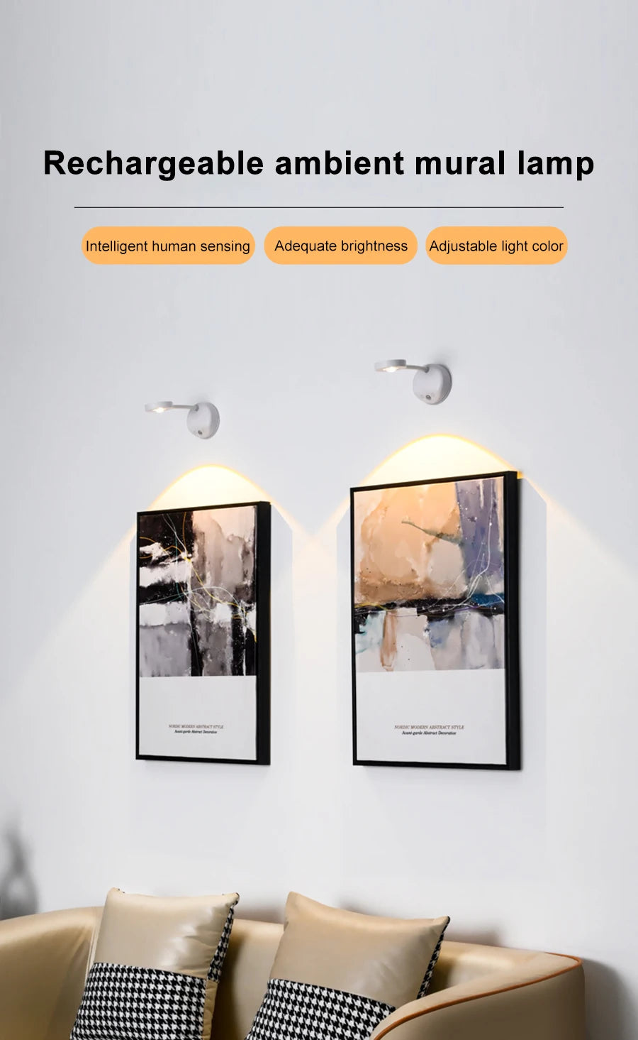 Rechargeable Motion Sensor Spotlight – 3-Color LED Indoor Light