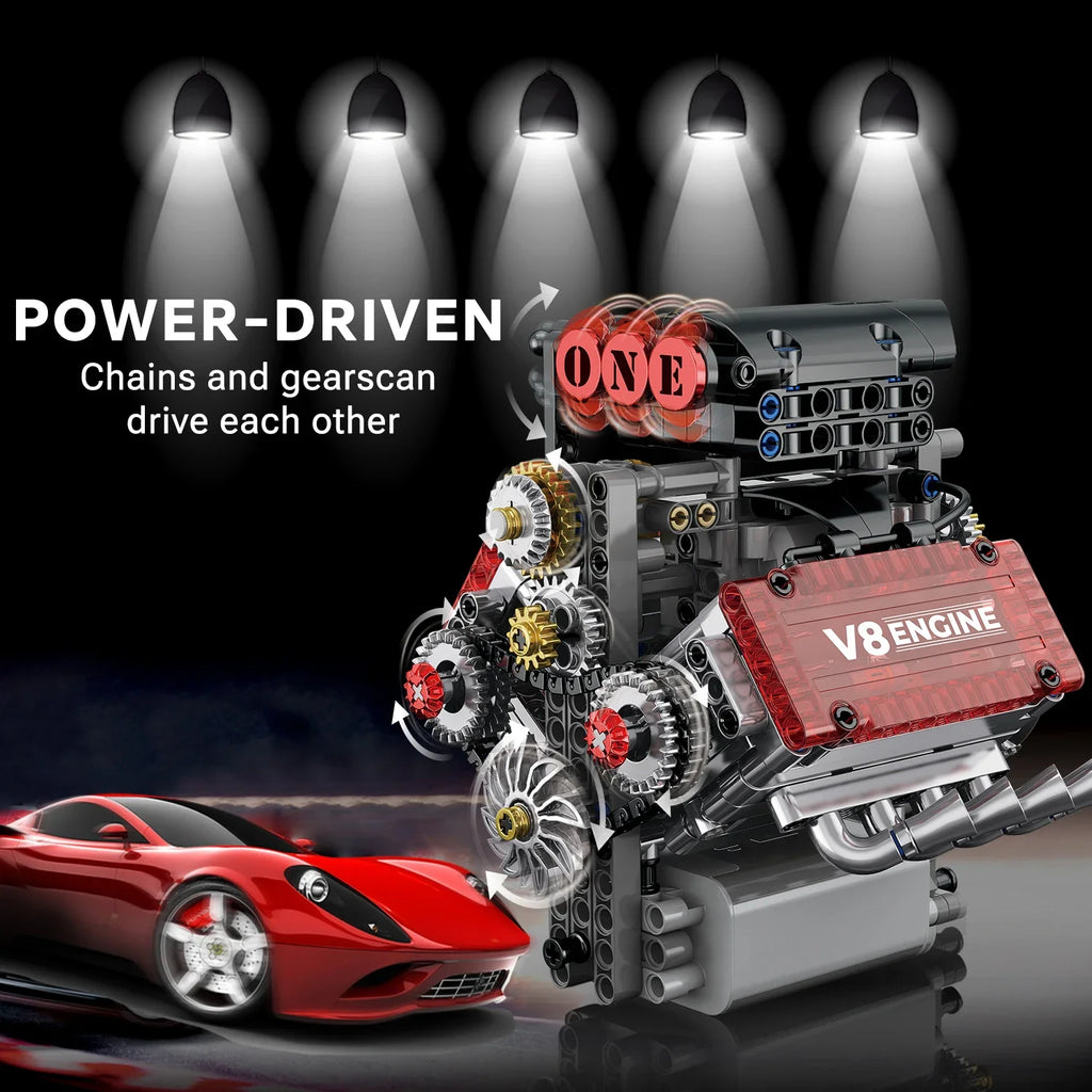 V8 Engine Motorized Building Blocks – 478PCS Simulation Car Engine Model Kit for Adults