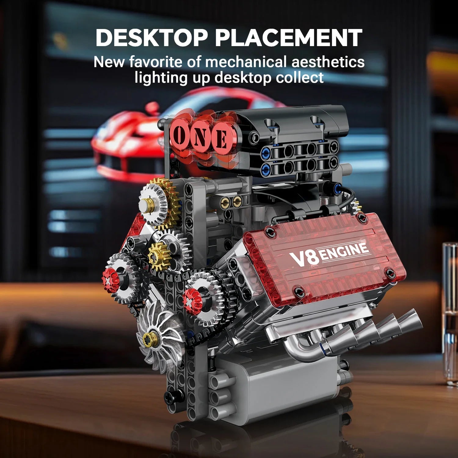 V8 Engine Motorized Building Blocks – 478PCS Simulation Car Engine Model Kit for Adults