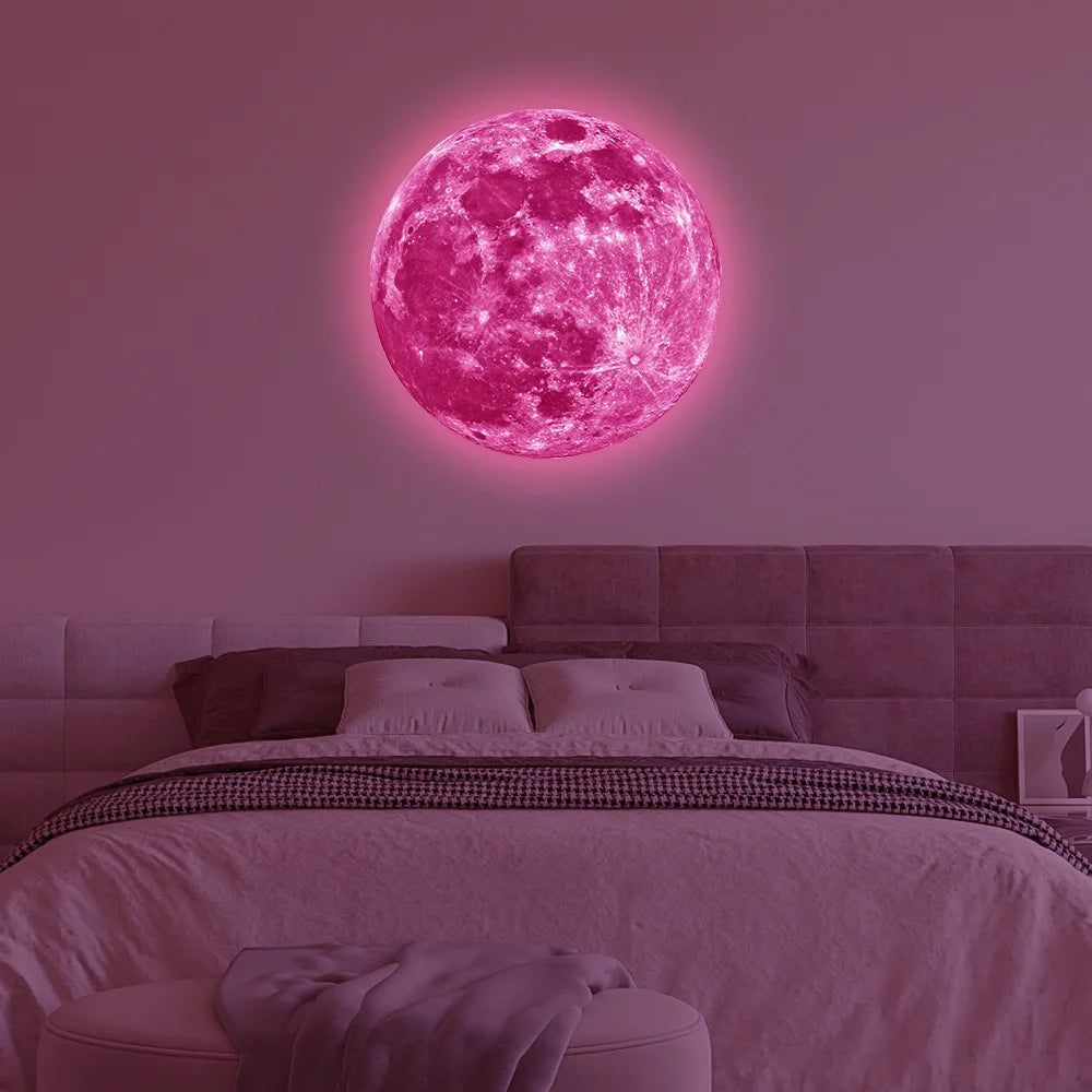 3D Glow-in-the-Dark Moon Wall Stickers – Fluorescent PVC Decals for Kids’ Rooms