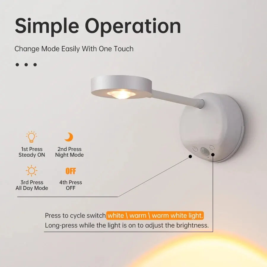 Rechargeable Motion Sensor Spotlight – 3-Color LED Indoor Light
