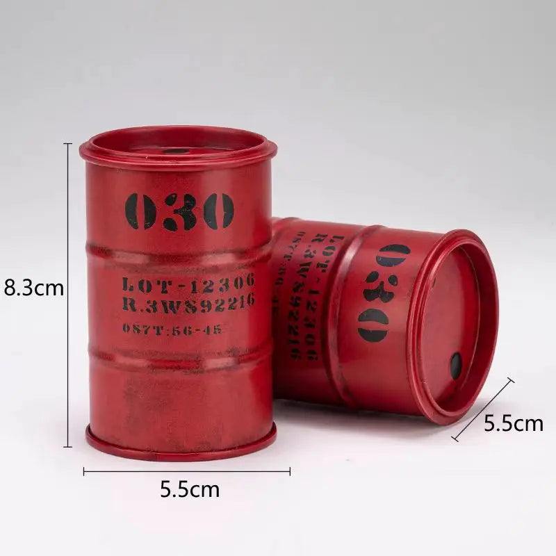 Miniature Oil Drum Model – Metal Desktop Decoration & Stationery Holder