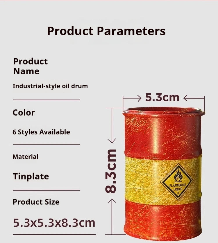 Miniature Oil Drum Model – Metal Desktop Decoration & Stationery Holder