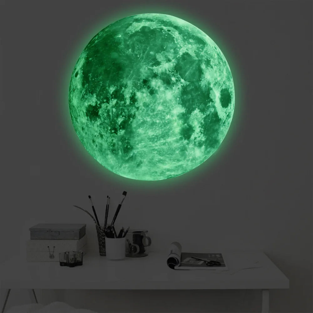 3D Glow-in-the-Dark Moon Wall Stickers – Fluorescent PVC Decals for Kids’ Rooms