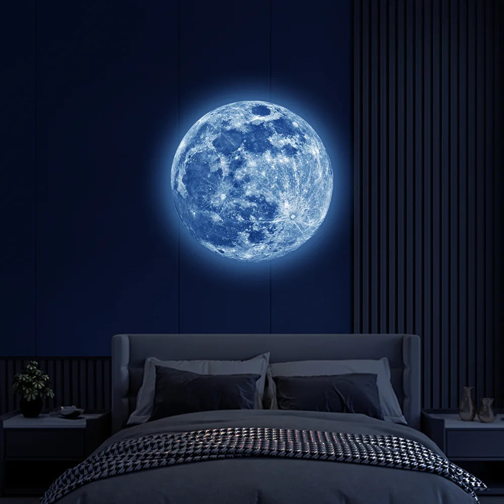 3D Glow-in-the-Dark Moon Wall Stickers – Fluorescent PVC Decals for Kids’ Rooms