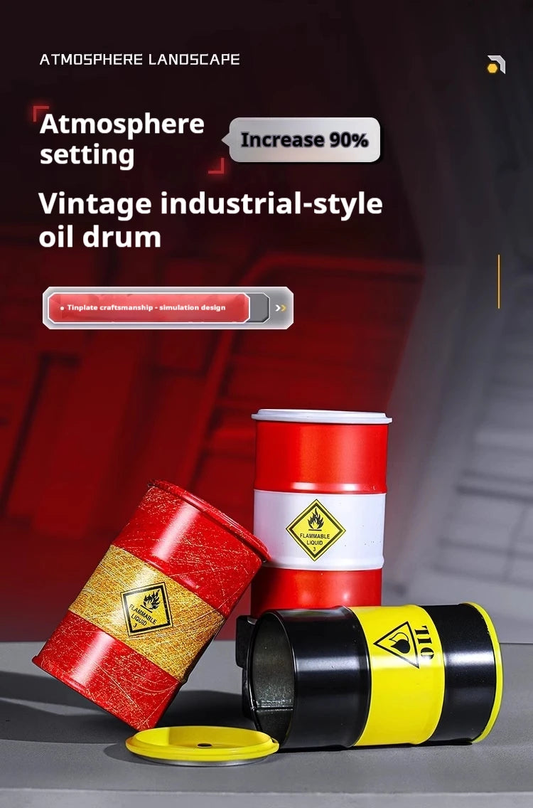 Miniature Oil Drum Model – Metal Desktop Decoration & Stationery Holder