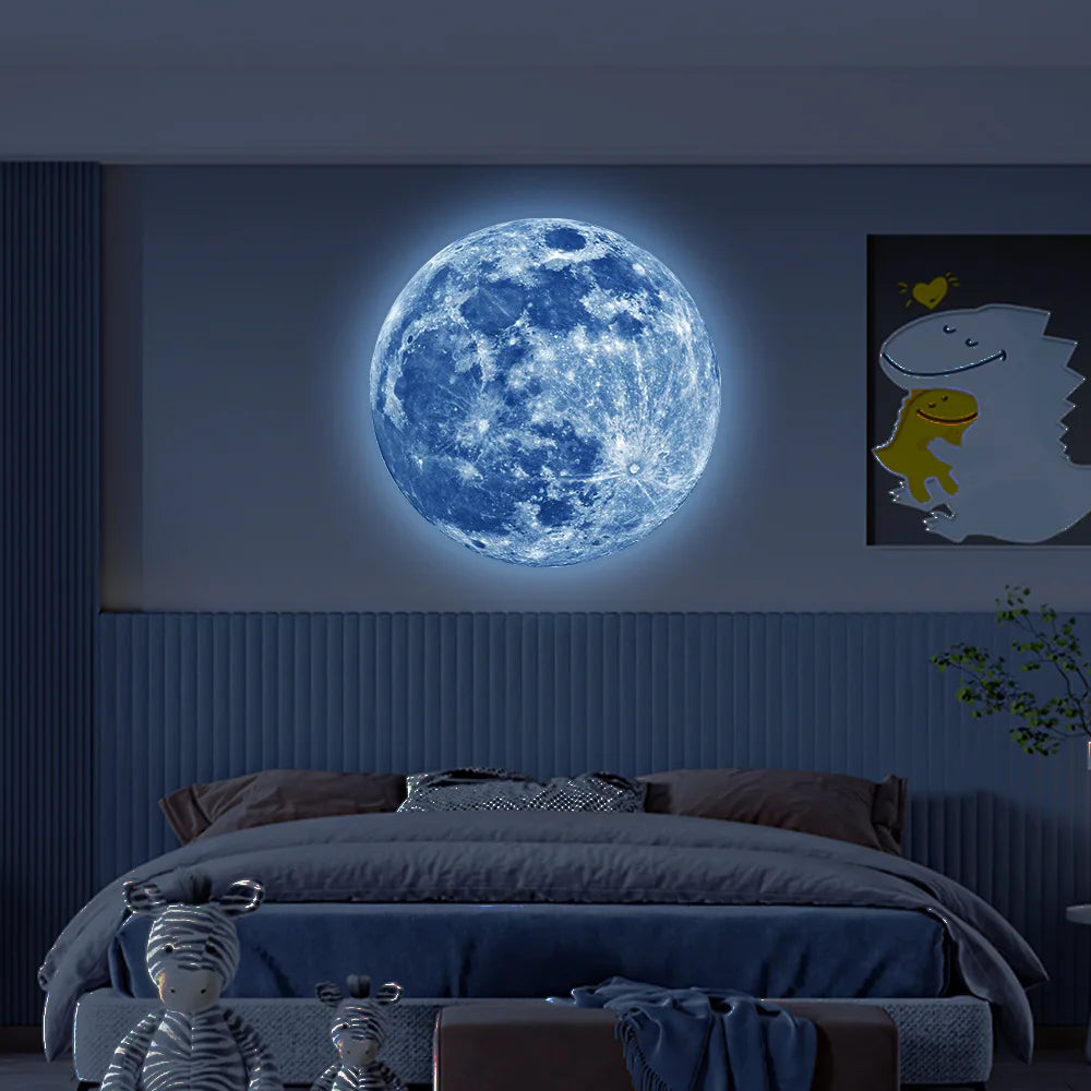 3D Glow-in-the-Dark Moon Wall Stickers – Fluorescent PVC Decals for Kids’ Rooms