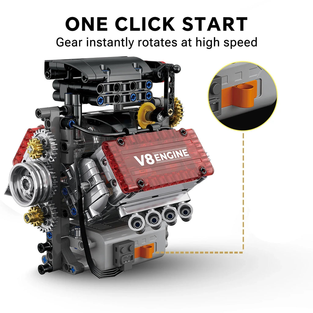 V8 Engine Motorized Building Blocks – 478PCS Simulation Car Engine Model Kit for Adults