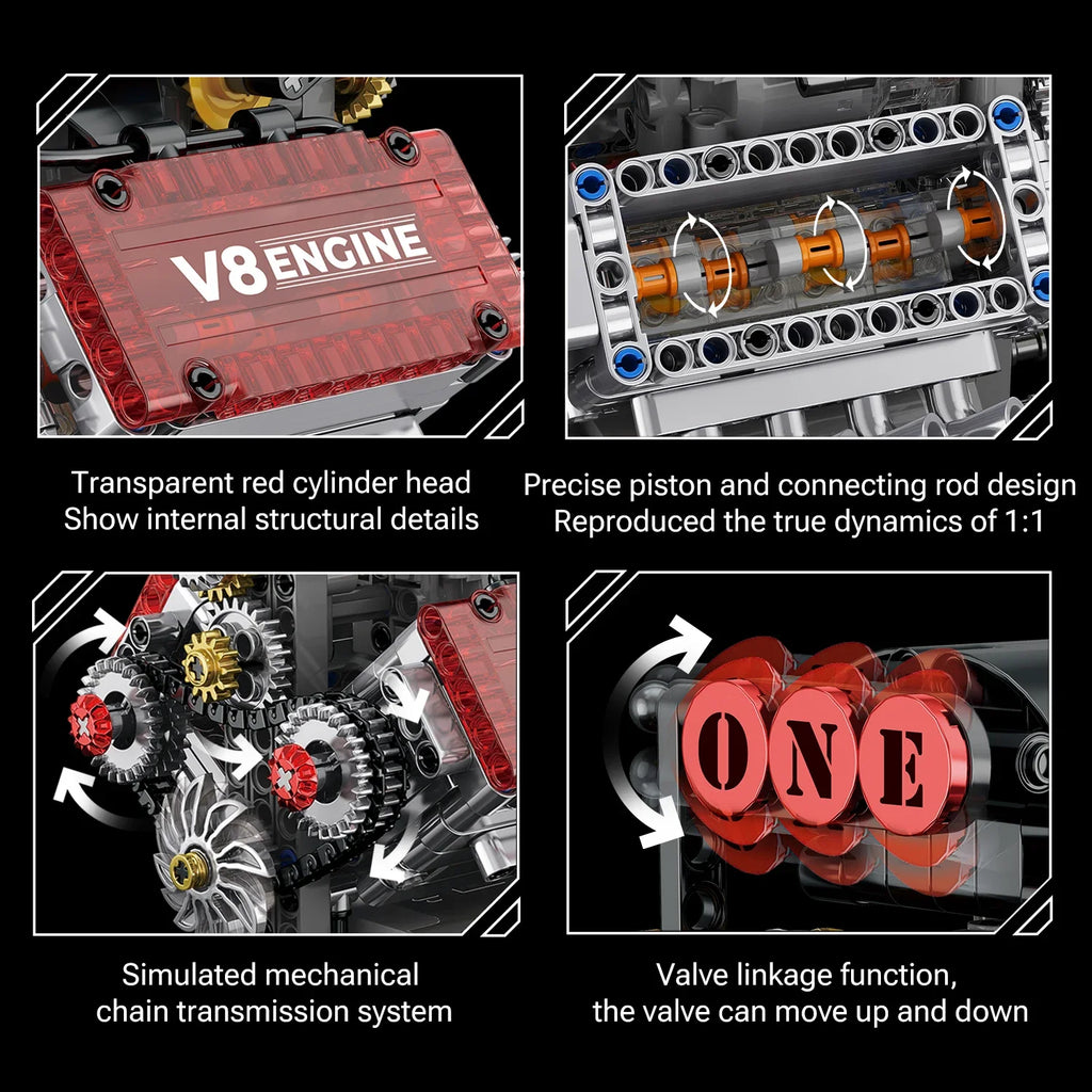 V8 Engine Motorized Building Blocks – 478PCS Simulation Car Engine Model Kit for Adults